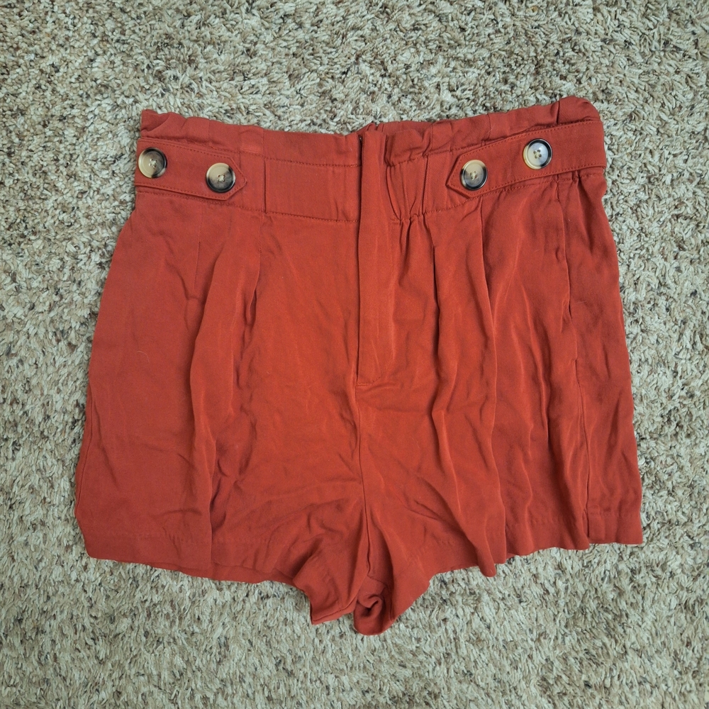 a.n.a A New Approach Rust Burnt Orange High Rise Pleated Trouser Shorts - Size 8